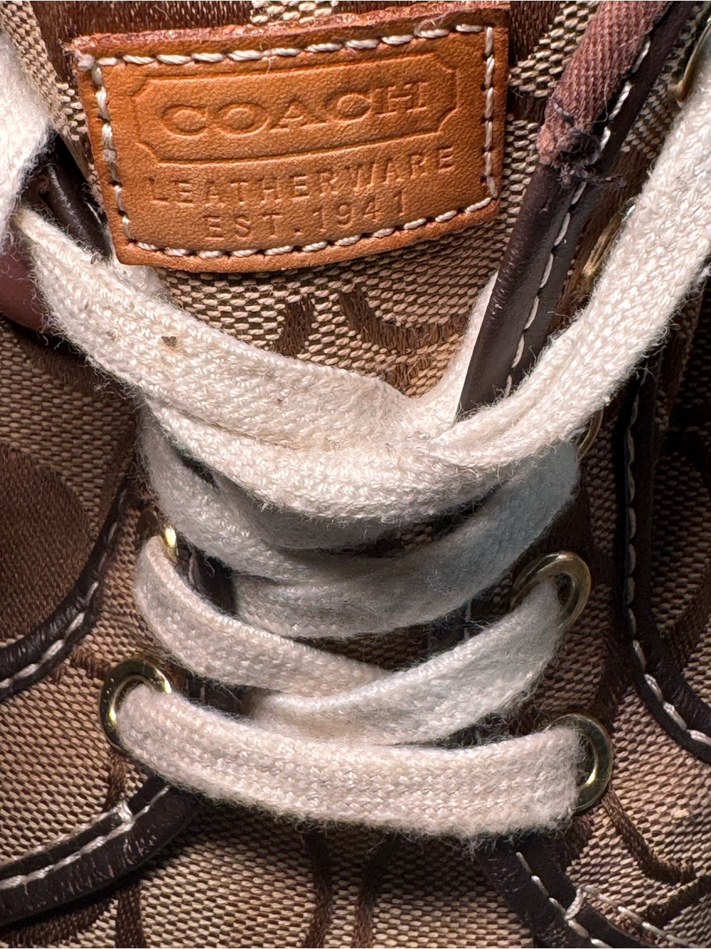 COACH Brown Signature Canvas Sneaker with Cream Laces size 8